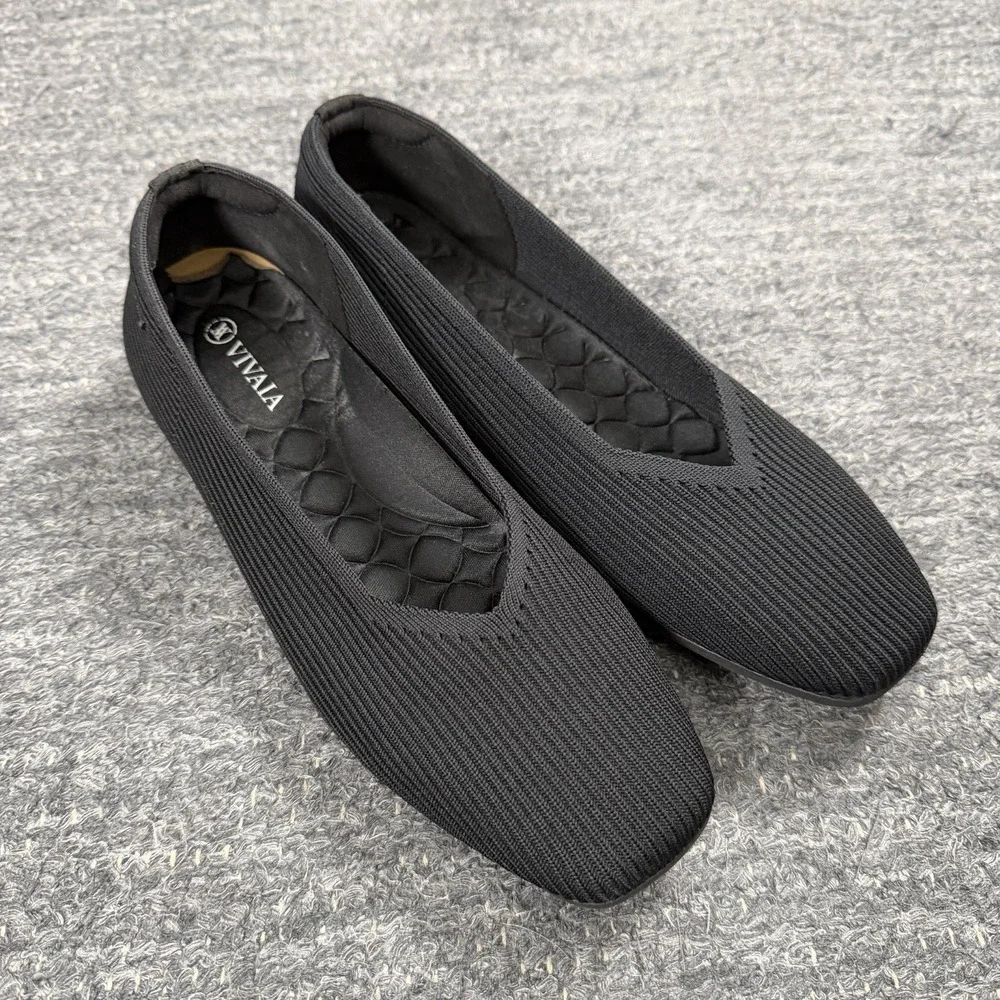 Vivaia Margot Flats Women 9 Walker Black Lightweight Square Toe V-Cut Shoes